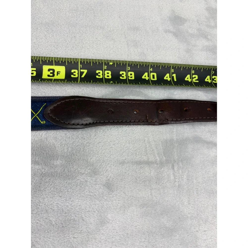Belted Cow Co Mens Golf Belt Cross Clubs Navy Blue Leather Canvas Size 40 Preppy